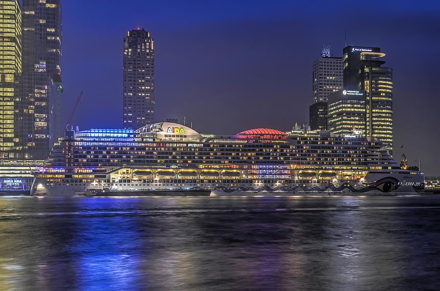 Cruise ship in the blue hour Photograph by Frans Blok