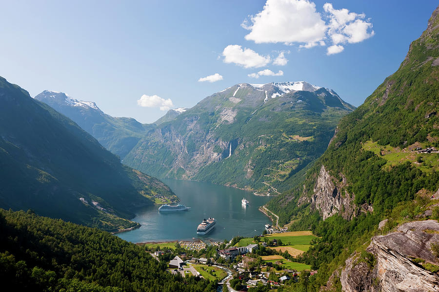 Cruise Ships, Geirangerfjord, Western Photograph by Peter Adams