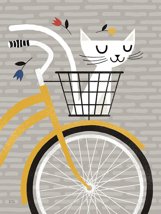 Animal Drawing - Cruising Cat Yellow by Michael Mullan