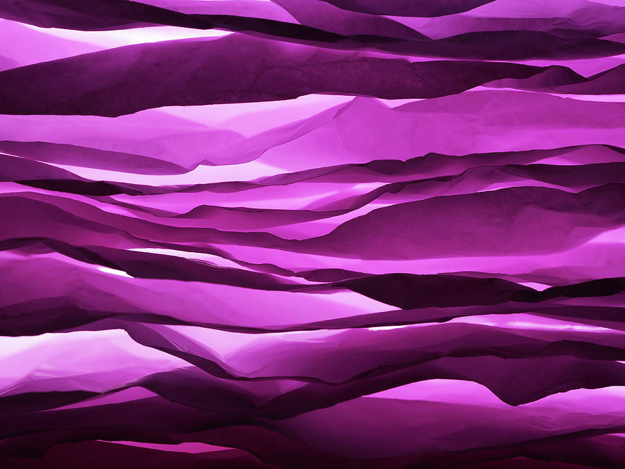 Abstract Photograph - Crumpled Sheets Of Purple Paper by Ballyscanlon