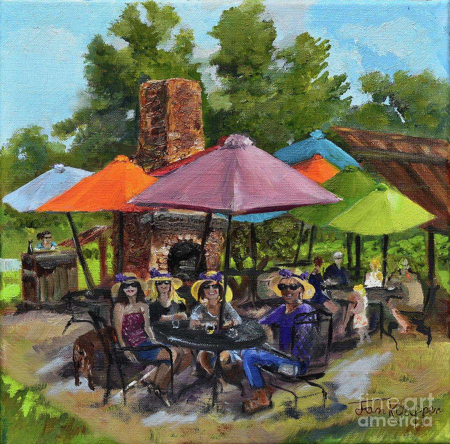 Crush Ladies Wearing Hats 2018- Cartecay Vineyards-Cartecay Painting by Jan Dappen