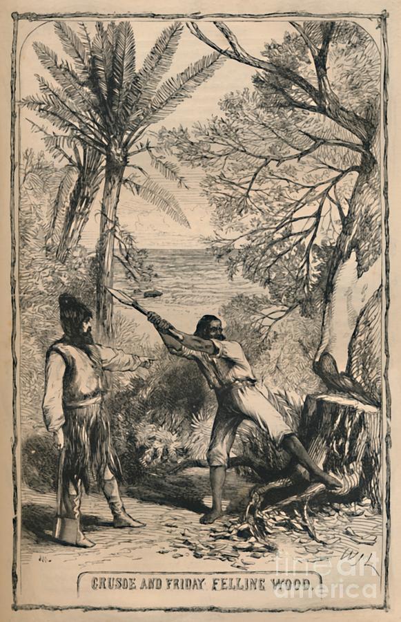 Crusoe And Friday Felling Wood Drawing by Print Collector
