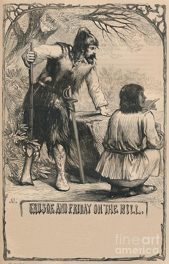 Crusoe And Friday On The Hill Drawing by Print Collector