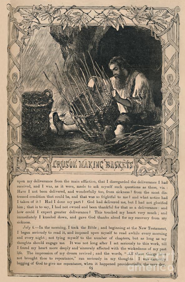 Crusoe Making Baskets Drawing by Print Collector