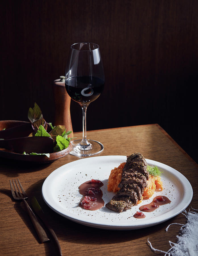 Crusted Kangaroo Fillets Dish, A Bush Tucker Dish Using Indigenous ...