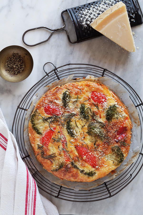 Crustless Broccoli Cheese And Red Pepper Quiche Photograph by Louise Hammond