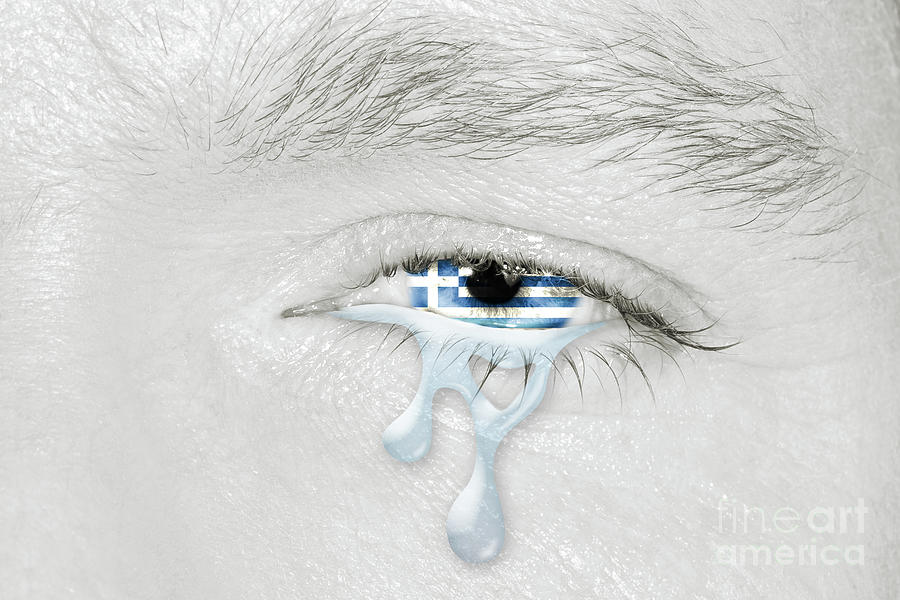 Crying eye with Greece Flag Photograph by Benny Marty