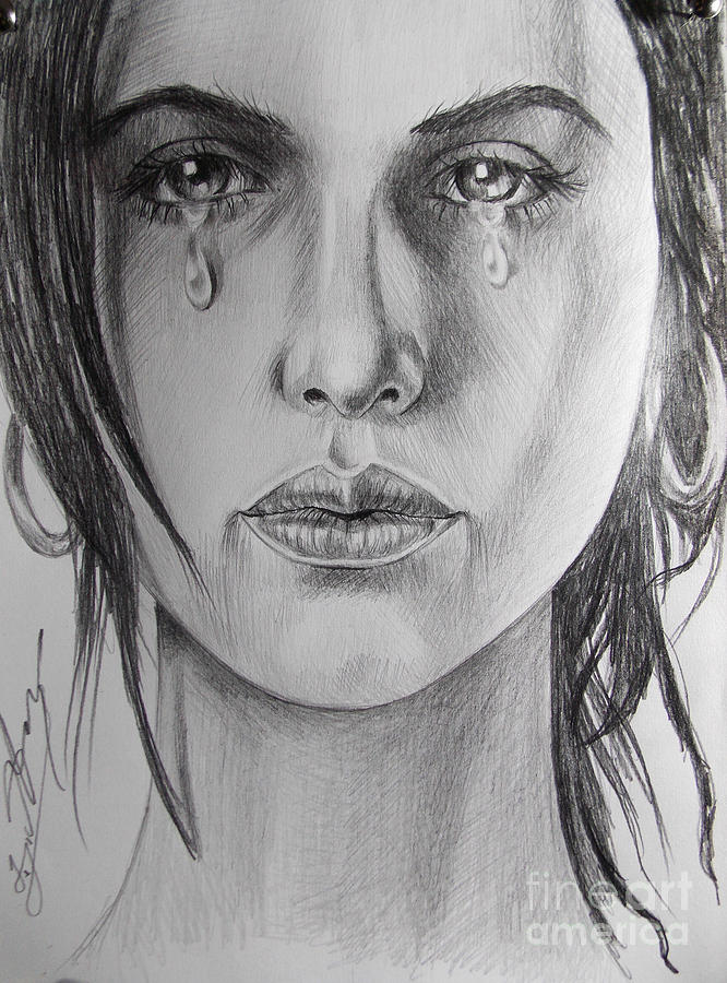 sad face girl drawing