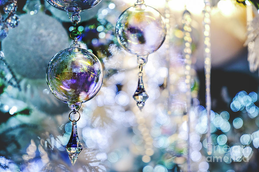 Crystal Ball Christmas Tree Decoration Blue Background Elegant Closeup Photograph by Luca Lorenzelli