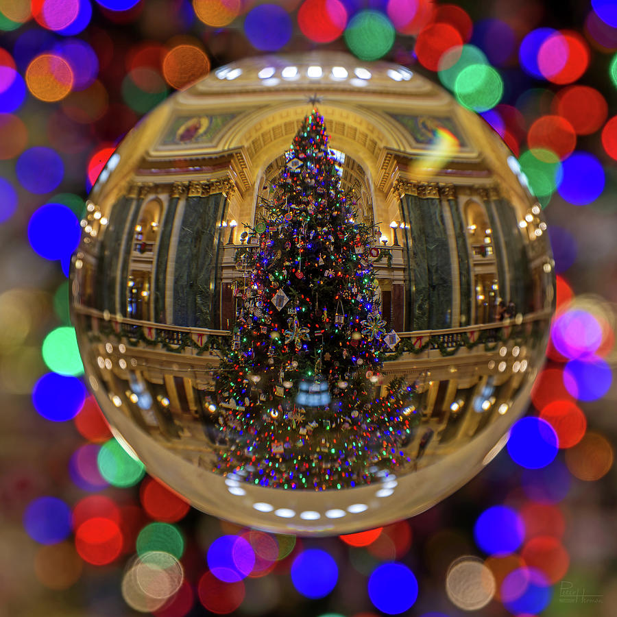Crystal Christmas Tree - WI State Capitol Christmas Tree through Glass Globe Photograph by Peter Herman