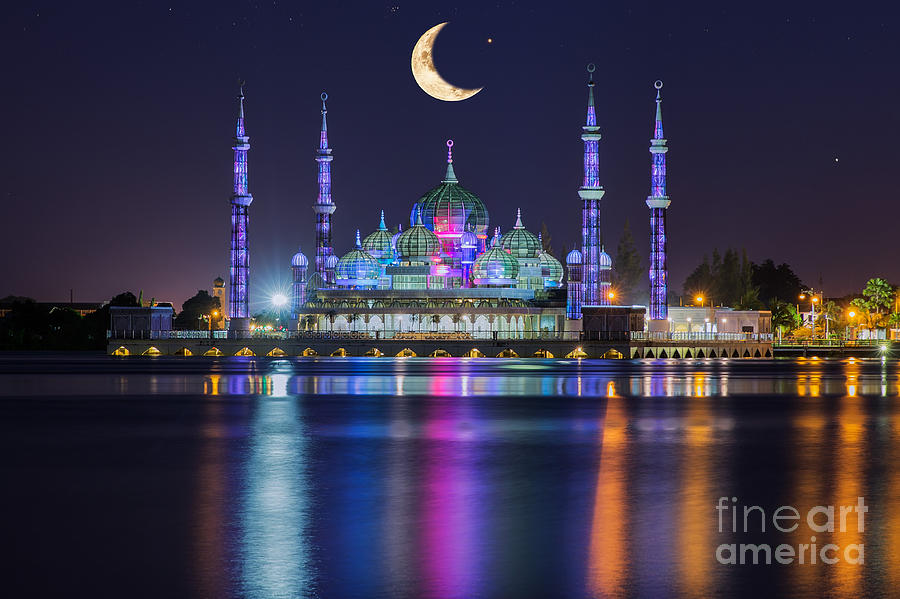 Crystal Mosque With Moon And Star Photograph by Anek.soowannaphoom