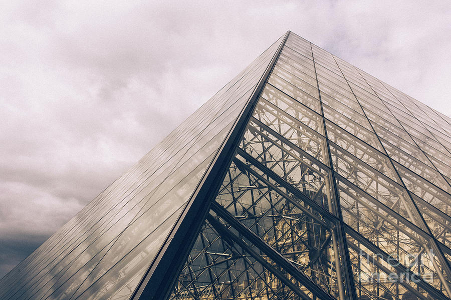 Crystal Pyramid In Paris, Sample Of Modern Architecture On A Cloudy Day Photograph