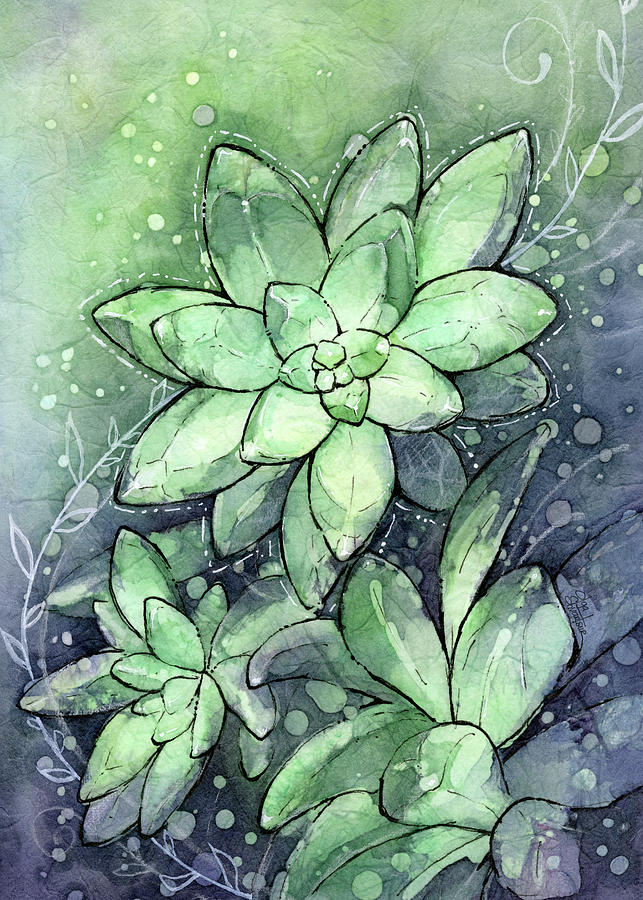 Flower Painting - Crystal Succulents by Olga Shvartsur