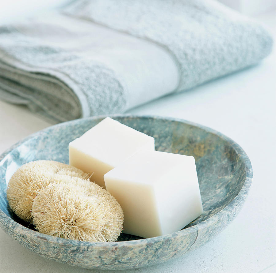 Brush Photograph - Cubes Of Soap And An S-shaped Brush by Luc Wauman