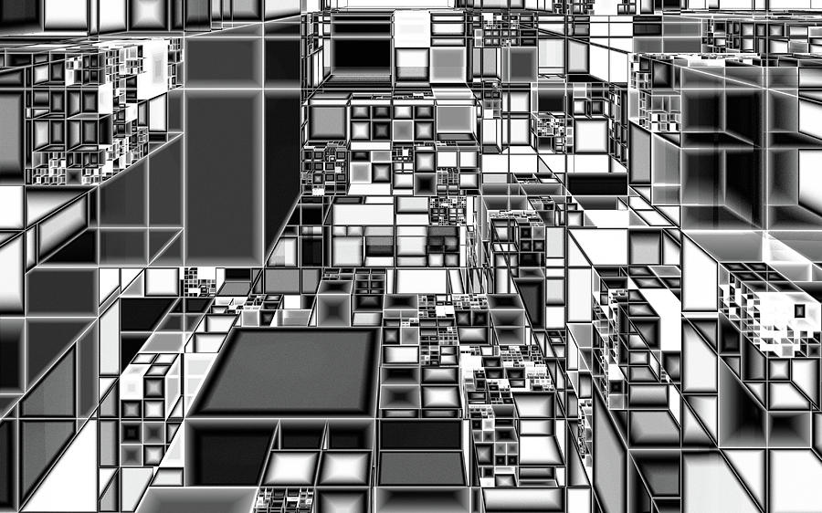 Abstract Digital Art - Cubicles in black white by Gary Blackman