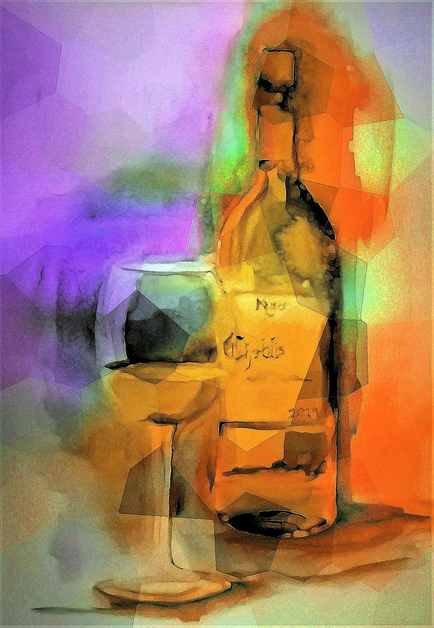Cubism Wine Bottle And Glass Digital Art by Lisa Kaiser