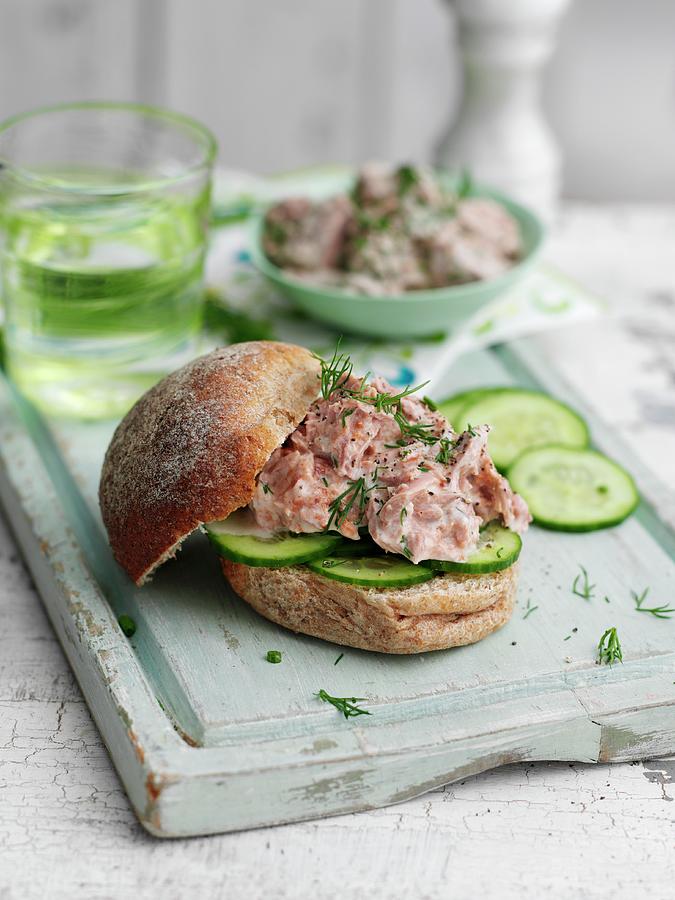 Bread Photograph - Cucumber And Tuna Fish Sandwich by Gareth Morgans