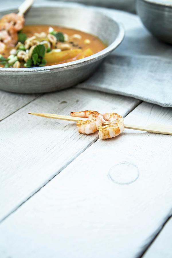 Cucumber Curry With Peanuts And Prawn Skewers Photograph by The Stepford Husband