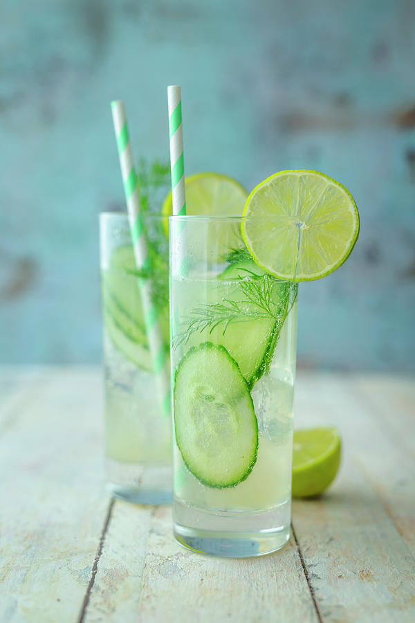 Cucumber Queen mocktail With Cucumber, Dill, Agave Syrup And Mineral Water Photograph by Jan Wischnewski