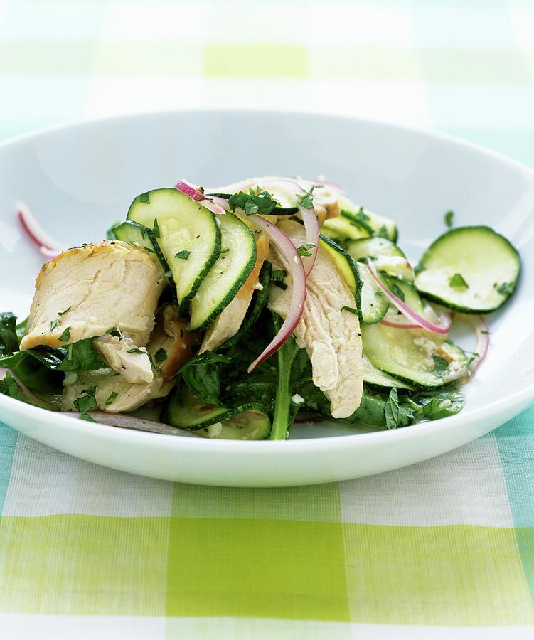 Cucumber Salad With Chicken, Spinach And Onions Photograph by Clive Streeter
