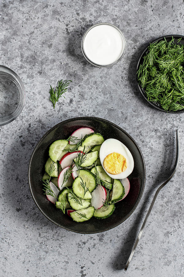 Cucumber Salad With Radishes And Boiled Egg Photograph by Yulia Shkultetskaya