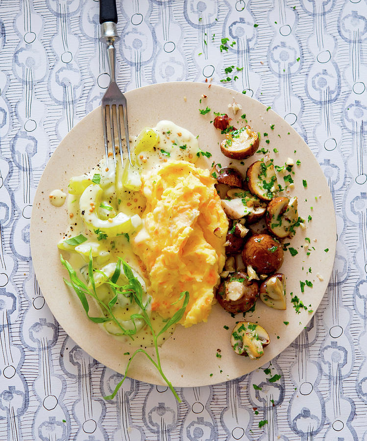 Cucumbers With Carrot-potato Mash And Mushrooms Photograph by Udo Einenkel