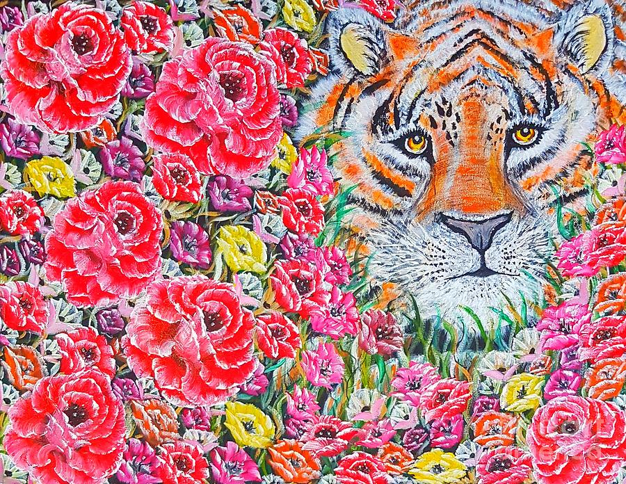 Cuddles the tiger glow Painting by Angela Whitehouse