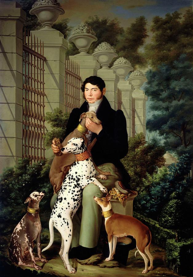 Cuidador de los perros de Aranjuez, 19th century, Oil on canvas, 212 x 149 cm. Painting by Francisco Jose Lacoma y Fontanet -1778-1849-