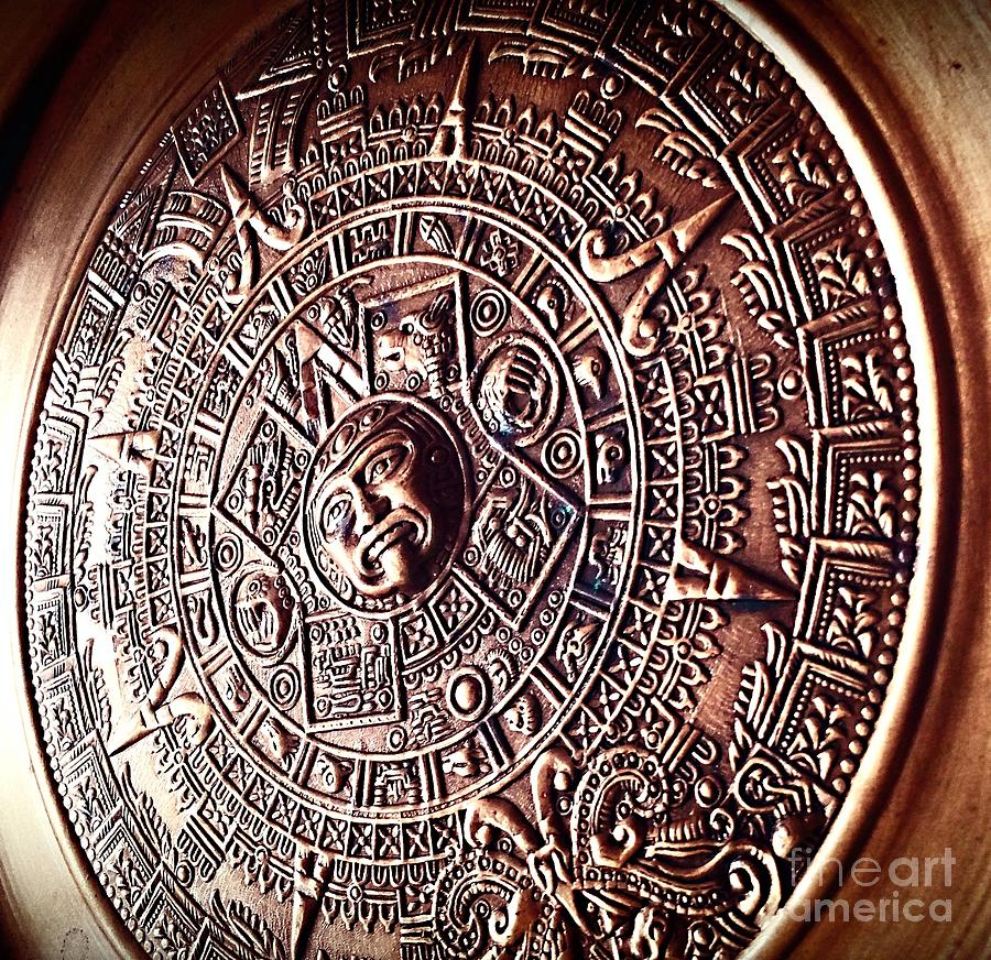 Mayan Calendar Cultural - Bronze Plaque Tapestry - Textile By Marie 