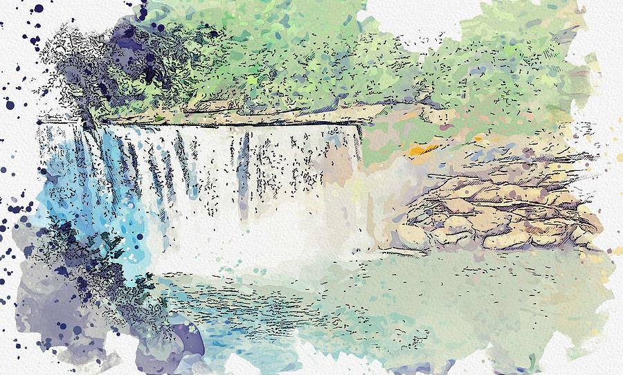 CUMBERLAND FALLS  IN KENTUCKY 2 -  watercolor by Ahmet Asar Painting by Celestial Images