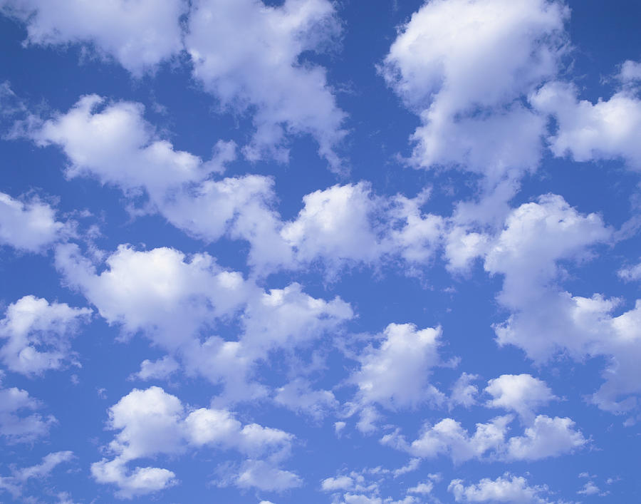Cumulus Clouds In Blue Sky, Low Angle Photograph by Sam Clemens