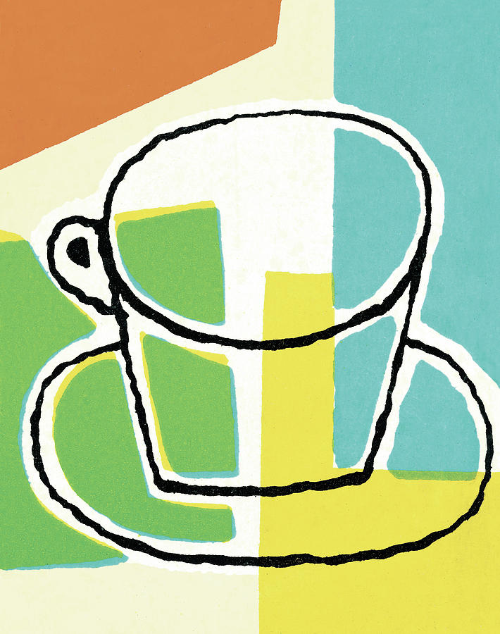 Coffee Drawing - Cup and Saucer with Abstract Background by CSA Images