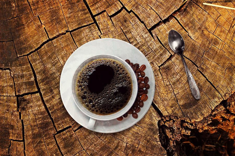 Cup of coffe on wood Photograph by Top Wallpapers