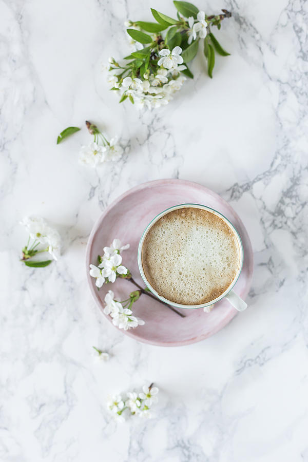 Cup Of Coffee And Cherry Blossom Photograph by Malgorzata Laniak
