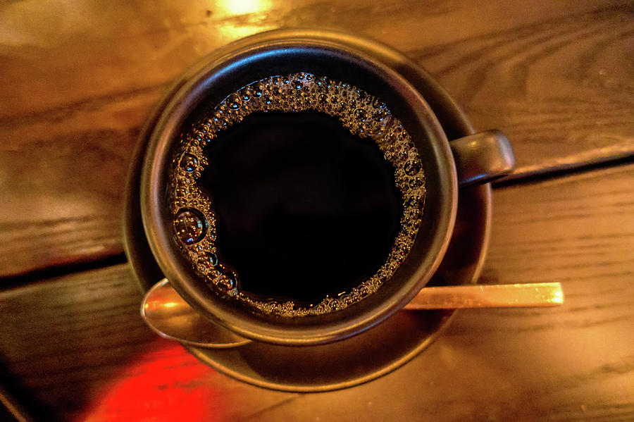 Cup Of Dark Coffee Espresso On  Wooden Table Photograph by Alex Grichenko