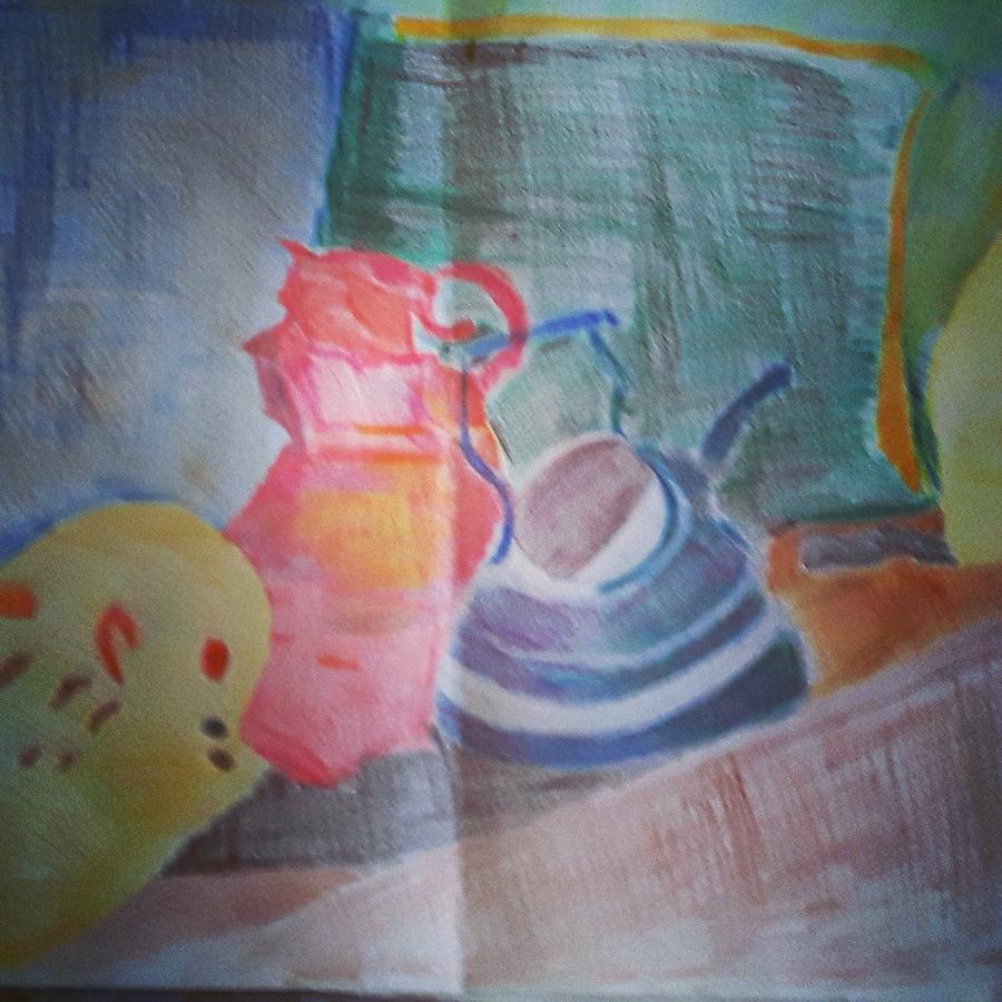 Teapot Drawing - Cup of tea with bowling on the side of sleeping with  by Temitope Owosela