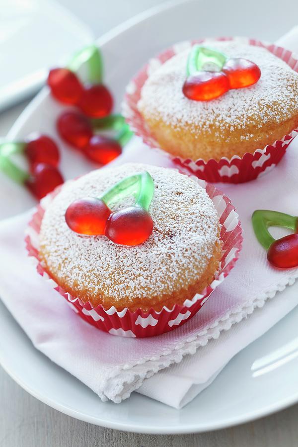Cupcakes Decorated With Cherry Jelly Sweets Photograph by Taube, Franziska