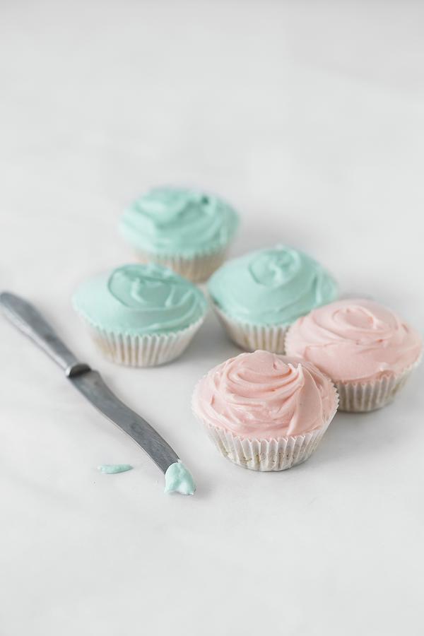 Cupcakes Decorated With Pink And Blue Frosting Photograph by Malgorzata Laniak