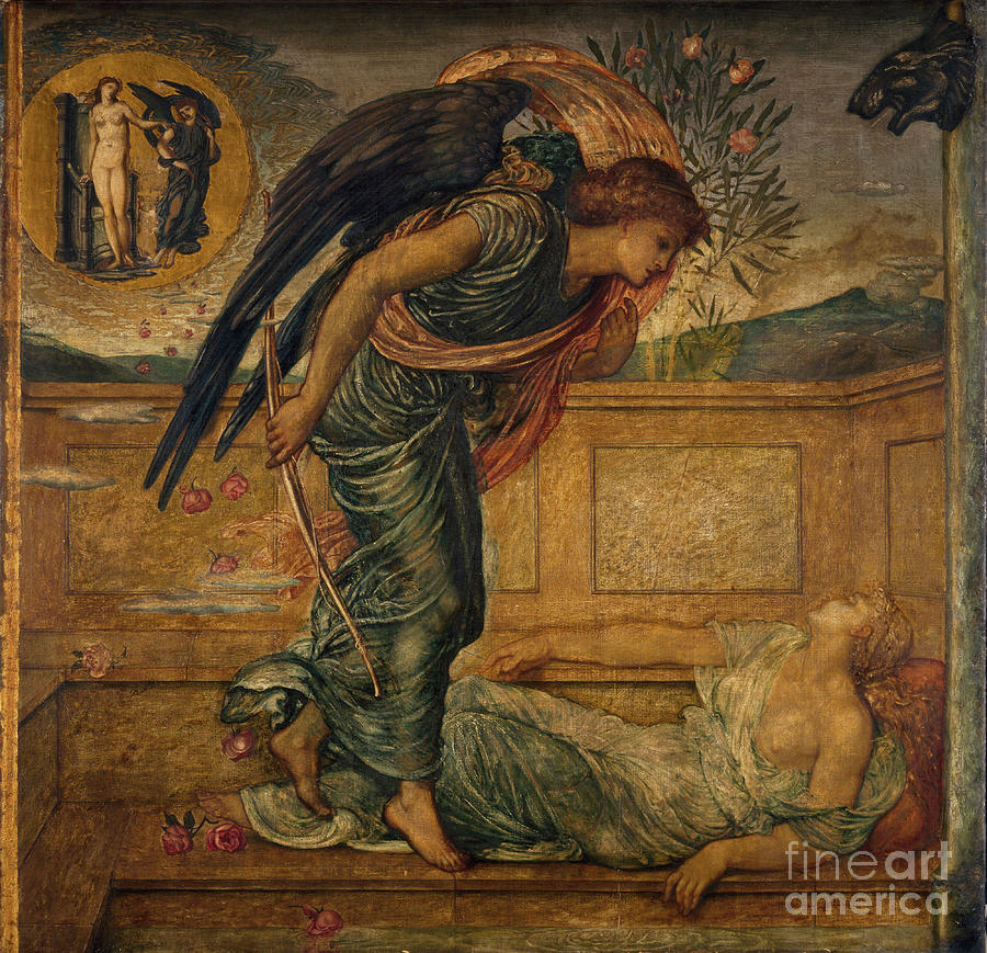 Cupid And Psyche - Palace Green Murals - Cupid Finding Psyche Asleep By A Fountain, 1881 Painting by Edward Burne-Jones