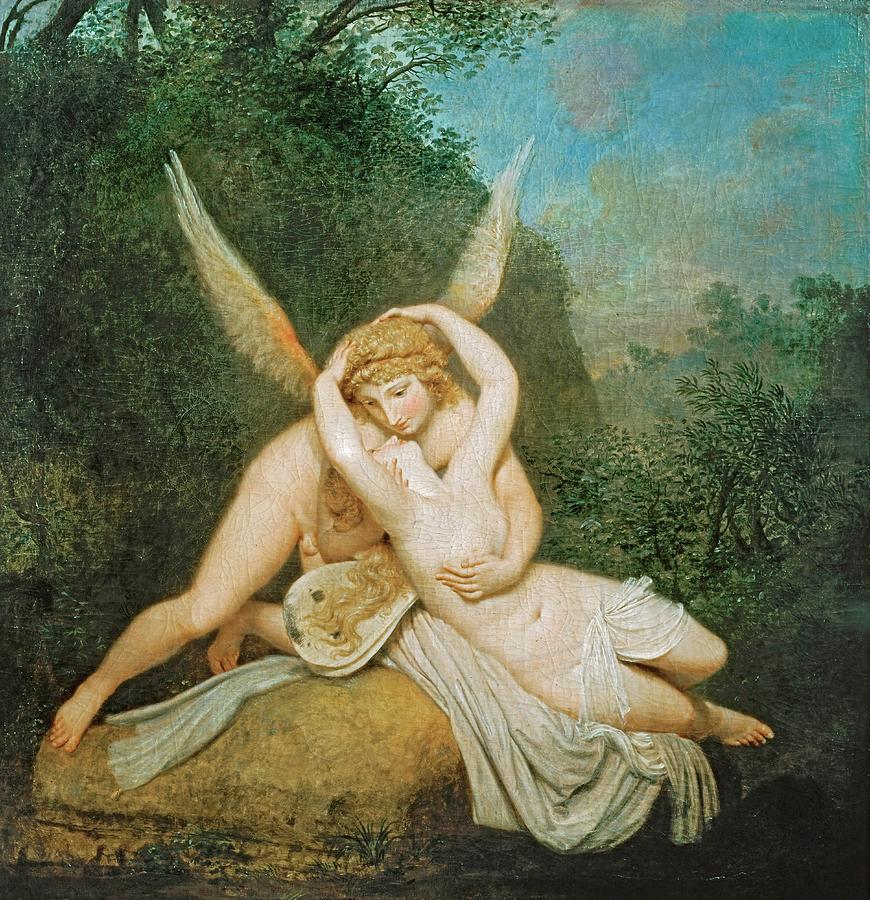 Cupid and Psyque, c. 1787-1794, Oil on canvas, 98 x 98 cm. ANTONIO CANOVA . PSYCHE -MYTHOLOGY-. Painting by Antonio Canova -1757-1822-