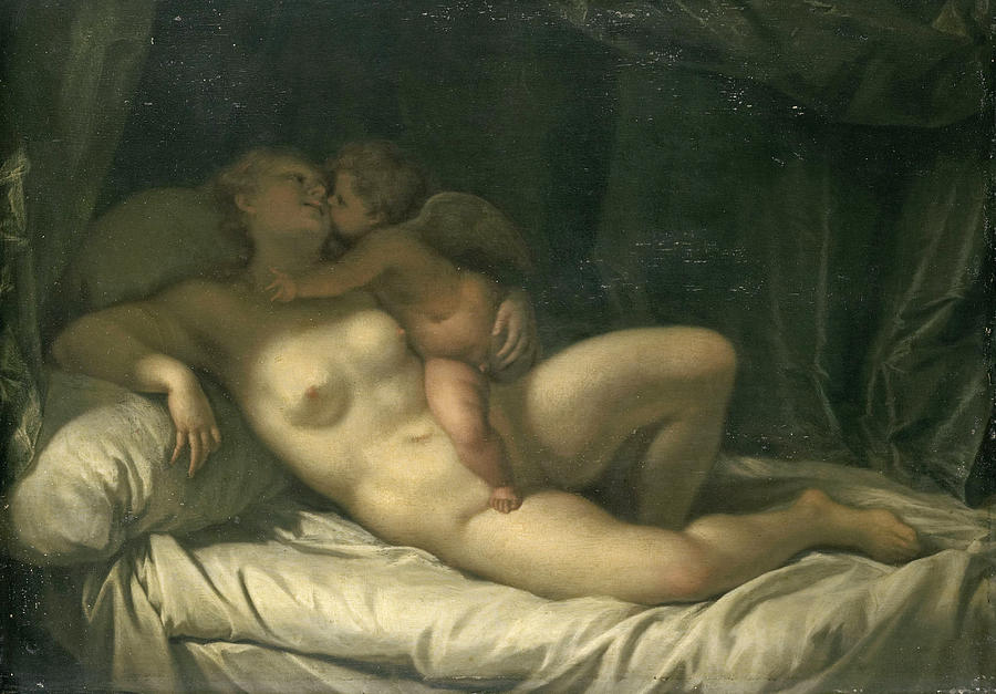 Cupid Kissing Venus Painting by Manner of Adriaen van der Werff