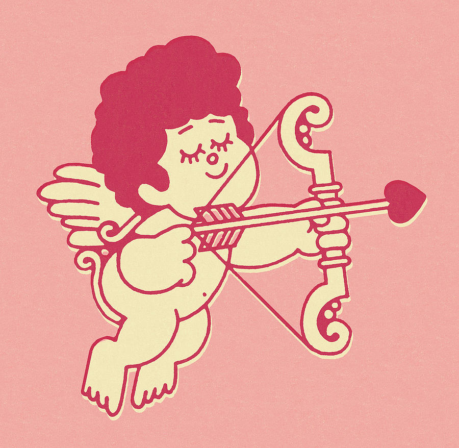 Vintage Drawing - Cupid Shooting Heart Arrow by CSA Images