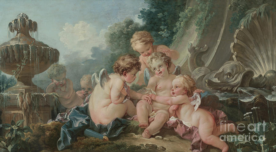 Francois Boucher Painting - Cupids In Conspiracy, 1740s By Francois Boucher by Francois Boucher