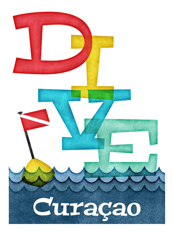 Typography Digital Art - Curacao Dive - Colorful Scuba by Flo Karp