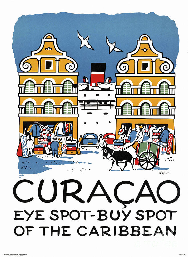 Vintage Drawing - Curacao Vintage Travel Poster Restored by Vintage Treasure