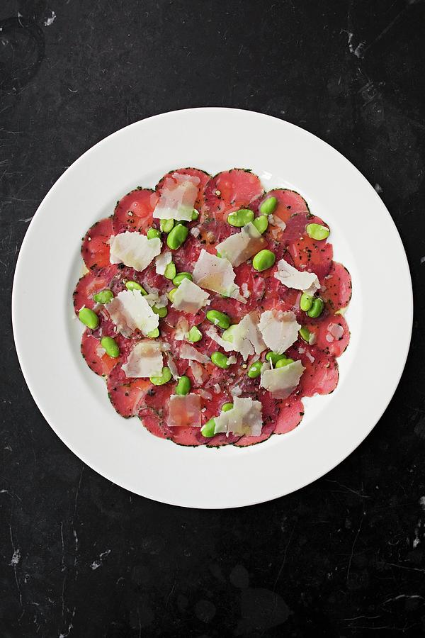 Cured Meat With Parmesan And Fava Beans seen From Above Photograph by Steven Joyce