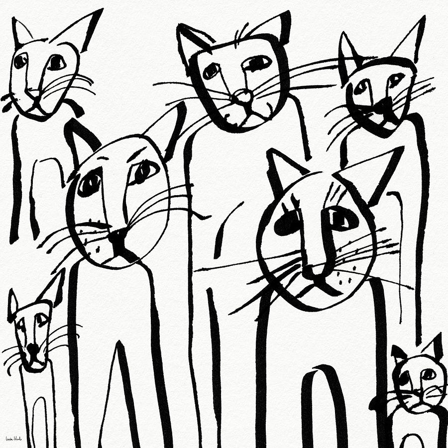 Curious Cats-  Art by Linda Woods Drawing by Linda Woods