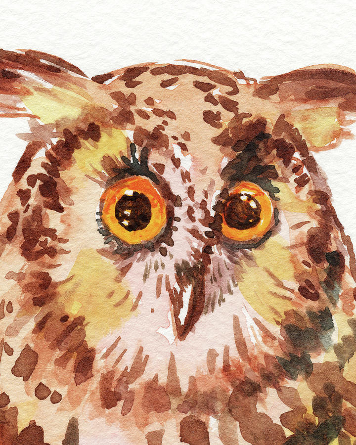 Curious Owl Watercolor  Painting by Irina Sztukowski