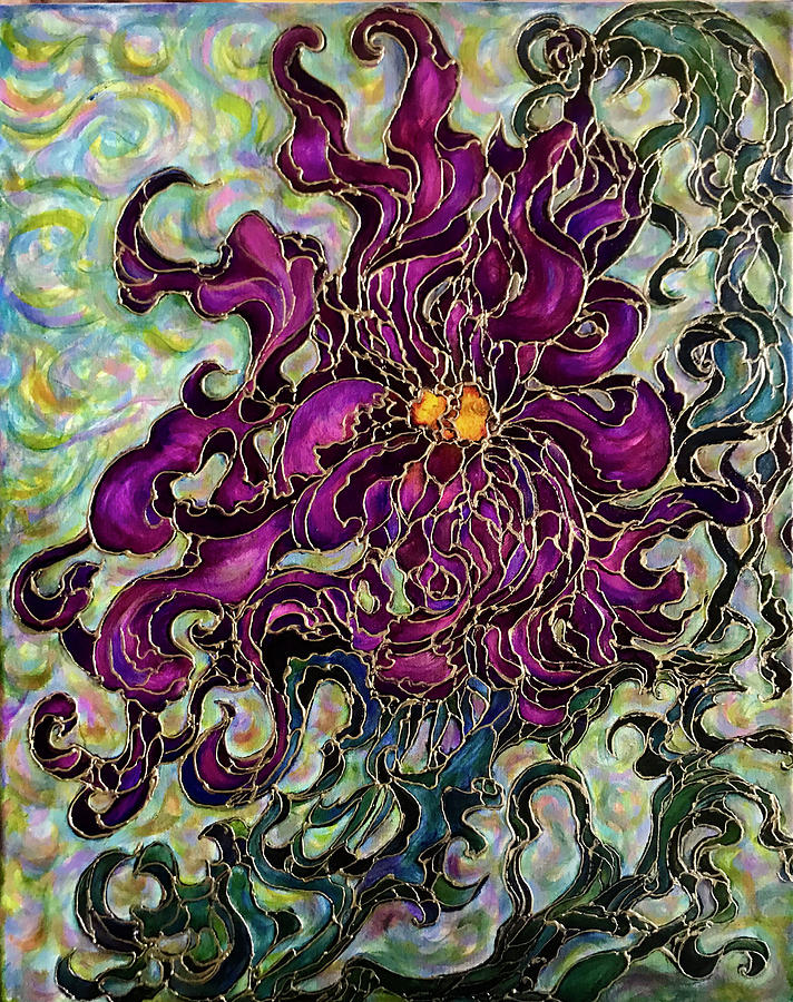 Curly Flower Painting by Rae Chichilnitsky