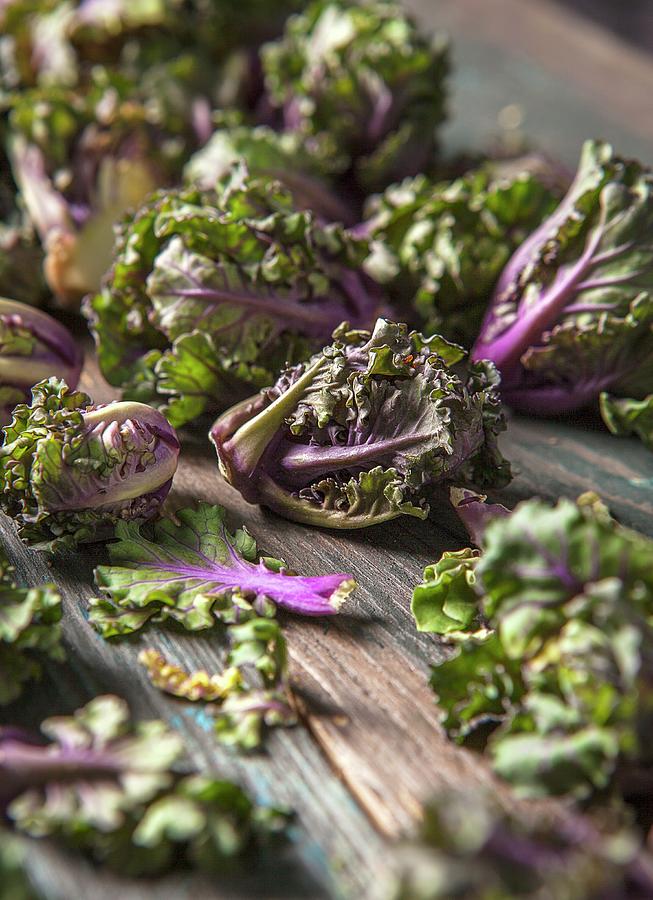 Curly Kale On A Wooden Background close Up Photograph by Stacy Grant